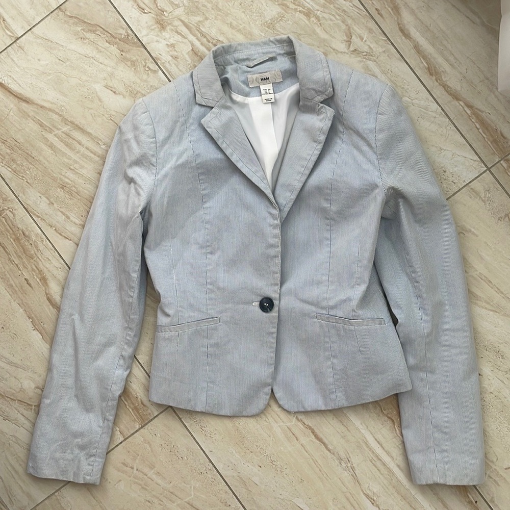 Blue and white pinstripe blazer
